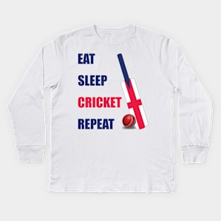 Eat Sleep Cricket Repeat England Flag Cricket Bat Kids Long Sleeve T-Shirt